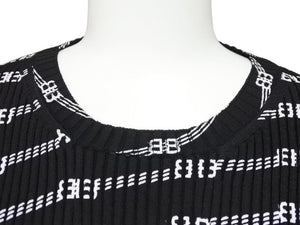 新品同様 BALENCIAGA バレンシアガ LS BBロゴ 長袖Tシャツ ブラック ホワイト トップス 総ロゴ 621004 サイズXS 中古 44375