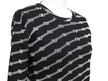 画像をギャラリービューアに読み込む, 新品同様 BALENCIAGA バレンシアガ LS BBロゴ 長袖Tシャツ ブラック ホワイト トップス 総ロゴ 621004 サイズXS 中古 44375