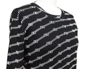 新品同様 BALENCIAGA バレンシアガ LS BBロゴ 長袖Tシャツ ブラック ホワイト トップス 総ロゴ 621004 サイズXS 中古 44375