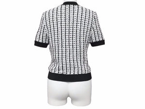 極美品 CHANEL シャネル トップス ニット 97P ココマーク ボタン ブラック ホワイト ツイード サイズ38 P07770V00356 中古 44378