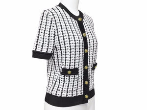 極美品 CHANEL シャネル トップス ニット 97P ココマーク ボタン ブラック ホワイト ツイード サイズ38 P07770V00356 中古 44378