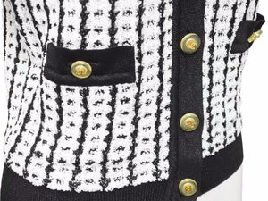 極美品 CHANEL シャネル トップス ニット 97P ココマーク ボタン ブラック ホワイト ツイード サイズ38 P07770V00356 中古 44378