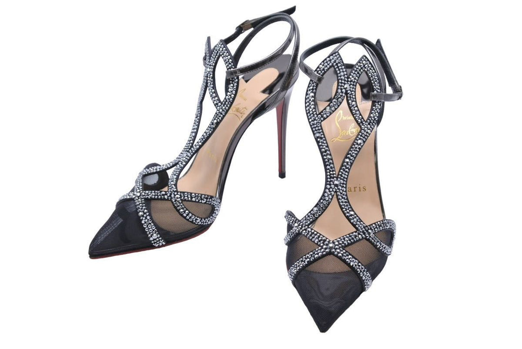 ChristianLouboutin クリスチャンルブタン 21SS Double L ストラスパンプス スワロフスキー VERSIONGUNMETAL 37 美品 中古 44390