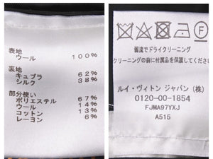 LOUISVUITTON ルイヴィトン チェックジャケット ロングコート ウール シルク キュプラ ホワイト ブラック サイズ36 美品 中古 44393