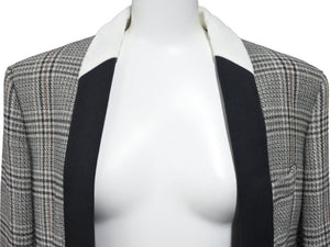 LOUISVUITTON ルイヴィトン チェックジャケット ロングコート ウール シルク キュプラ ホワイト ブラック サイズ36 美品 中古 44393