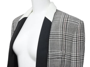 LOUISVUITTON ルイヴィトン チェックジャケット ロングコート ウール シルク キュプラ ホワイト ブラック サイズ36 美品 中古 44393