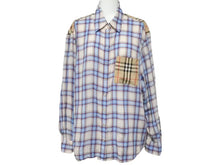 画像をギャラリービューアに読み込む, BURBERRY バーバリー 切り替え ノバチェックシャツ カラーシャツ コットン リヨセル ブラウン ブルー サイズ38 美品 中古 44395