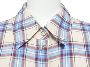 BURBERRY バーバリー 切り替え ノバチェックシャツ カラーシャツ コットン リヨセル ブラウン ブルー サイズ38 美品 中古 44395