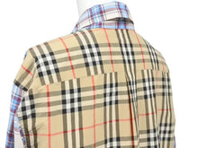 画像をギャラリービューアに読み込む, BURBERRY バーバリー 切り替え ノバチェックシャツ カラーシャツ コットン リヨセル ブラウン ブルー サイズ38 美品 中古 44395