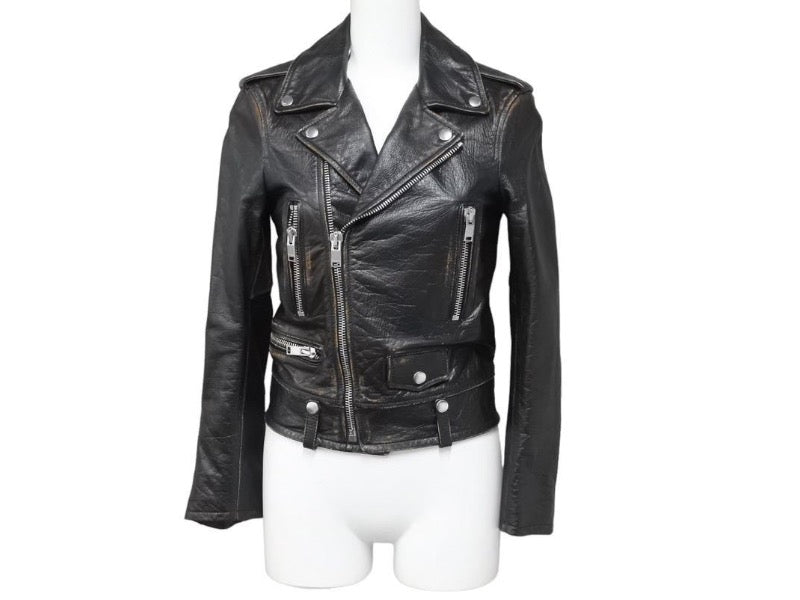 Saint Laurent サンローラン ライダースジャケット MOTORCYCLE JACKET 猫とカクテル 483165 牛革 サイズ34 美品 中古 44408