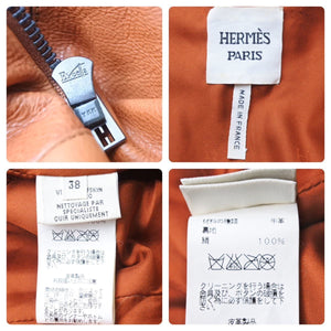 HERMES エルメス ライダースジャケット ブラウン系 マルジェラ期 アウター レザー サイズ38 中古 44410
