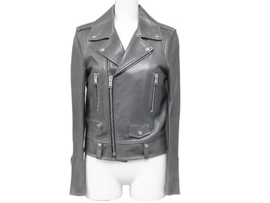 SAINT LAURENT サンローラン ライダースジャケット 364734Y5GA2 羊革コットンポリエステル キュプラ グレー 36 美品 中古 44412 