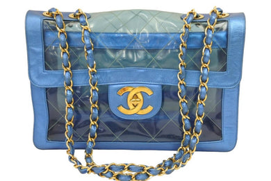 CHANEL シャネル マトラッセ チェーンショルダーバッグ ヴィンテージ 3401557 ビニール ラム クリア ブルー 美品 中古 44492