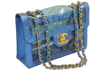 画像をギャラリービューアに読み込む, CHANEL シャネル マトラッセ チェーンショルダーバッグ ヴィンテージ 3401557 ビニール ラム クリア ブルー 美品 中古 44492