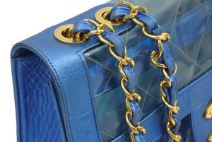 CHANEL シャネル マトラッセ チェーンショルダーバッグ ヴィンテージ 3401557 ビニール ラム クリア ブルー 美品 中古 44492