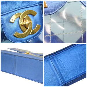 CHANEL シャネル マトラッセ チェーンショルダーバッグ ヴィンテージ 3401557 ビニール ラム クリア ブルー 美品 中古 44492