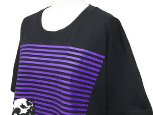 CHROME HEARTS クロムハーツ CH フォティドッグ ボーダープリントTシャツ コットン ブラック パープル 良品 中古 44527