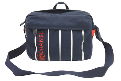 CHANEL シャネル スポーツライン ショルダーバッグ ココマーク 12番台 ストライプ ネイビー ホワイト レッド 美品 中古 44592