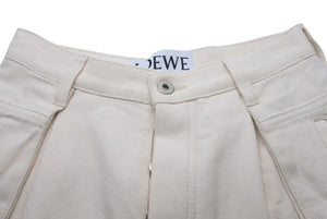 LOEWE ロエベ デニムパンツ ボトムス オーバーサイズ S359331XAY コットン レザー ホワイト サイズ32 美品 中古 44613