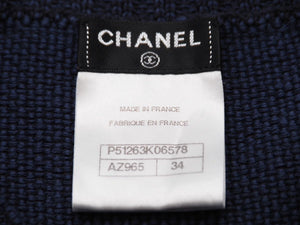 CHANEL シャネル ニット 半袖 トップス フロントポケット P51263K06578 コットン ネイビー サイズ34 美品 中古 44617