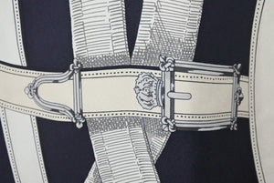 HERMES エルメス ノースリーブ ワンピース トップス ベルト柄 総柄 フランス製 シルク ホワイト ネイビー 34 美品 中古 44647