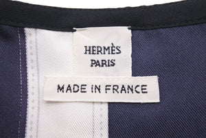 HERMES エルメス ノースリーブ ワンピース トップス ベルト柄 総柄 フランス製 シルク ホワイト ネイビー 34 美品 中古 44647