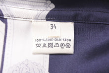 Load image into Gallery viewer, HERMES エルメス ノースリーブ ワンピース トップス ベルト柄 総柄 フランス製 シルク ホワイト ネイビー 34 美品 中古 44647