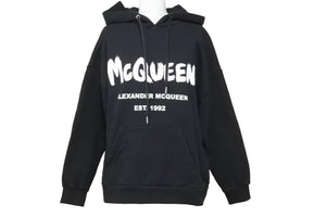 Alexander McQueen アレキサンダーマックイーン グラフィティ パーカー スウェットシャツ ブラック ホワイト 38 美品 中古 44655