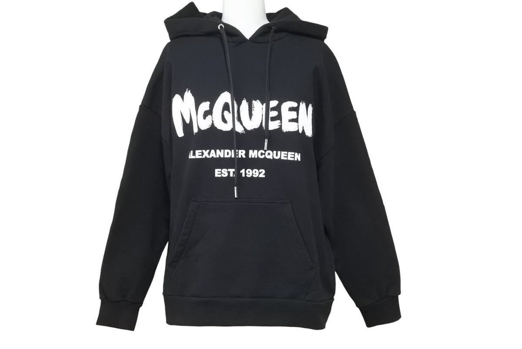 Alexander McQueen アレキサンダーマックイーン グラフィティ パーカー スウェットシャツ ブラック ホワイト 38 美品 中古 44655