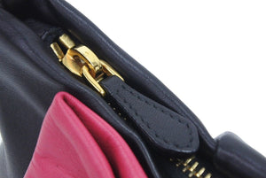 PRADA プラダ リボン ワンショルダーバッグ ポシェットポーチ ハンドバッグ A9378B レザー ブラック ピンク 中古 美品 44691