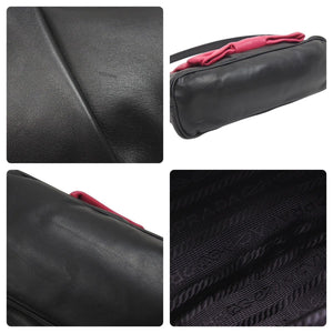 PRADA プラダ リボン ワンショルダーバッグ ポシェットポーチ ハンドバッグ A9378B レザー ブラック ピンク 中古 美品 44691