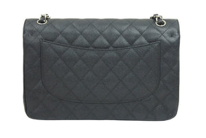 新品同様 シャネル CHANEL デカマトラッセ Wフラップ Wチェーン ショルダーバッグ キャビアスキン 黒 中古 シルバー金具 44731