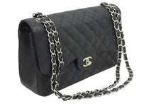 Load image into Gallery viewer, 新品同様 シャネル CHANEL デカマトラッセ Wフラップ Wチェーン ショルダーバッグ キャビアスキン 黒 中古 シルバー金具 44731