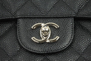 新品同様 シャネル CHANEL デカマトラッセ Wフラップ Wチェーン ショルダーバッグ キャビアスキン 黒 中古 シルバー金具 44731