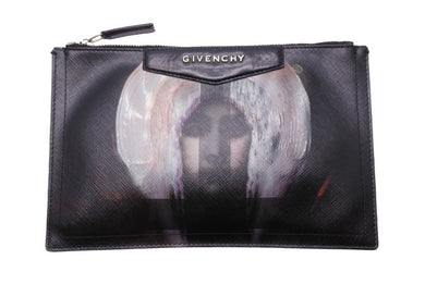 GIVENCHY ジバンシー マリアプリントクラッチ ミニポーチバッグ TEO123 PVC ブラック シルバー金具 良品 中古 44744 