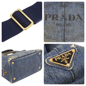 PRADA プラダ CANAPA カナパ 20AW 2WAYバッグ デニムハンドバッグ トートバッグ トライアングルロゴ ブルー ゴールド 中古 44745