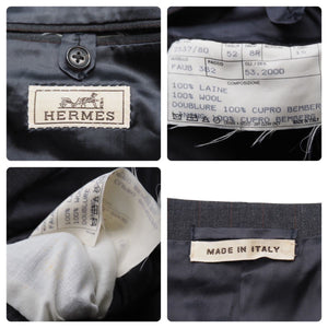 HERMES エルメス メンズ スーツ 52 Used HERMES ウール ジャケット グレー ストライプ スーツ セットアップ 中古 44803