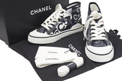 新品同様品 CHANEL シャネル 20SS ミッドカットスニーカー カメリア ココ G35960X51691 ブラック ホワイト サイズ35 中古 44804