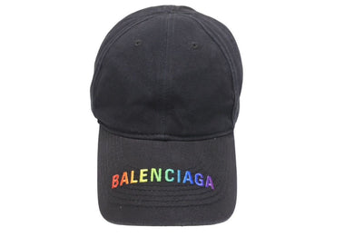 BALENCIAGA バレンシアガ ロゴ レインボー キャップ ロゴ 刺繍 ブラック レッド 帽子 サイズL 59 中古 44806