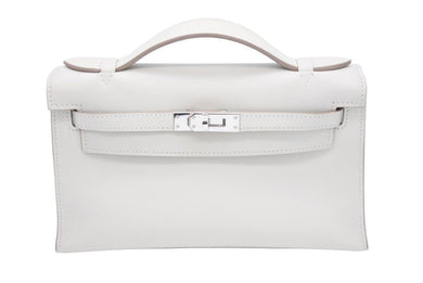 新品同様 HERMES エルメス C刻印 ハンドバッグ ポシェットケリー グリスパール(パールグレー) スイフト シルバー金具 中古 44812