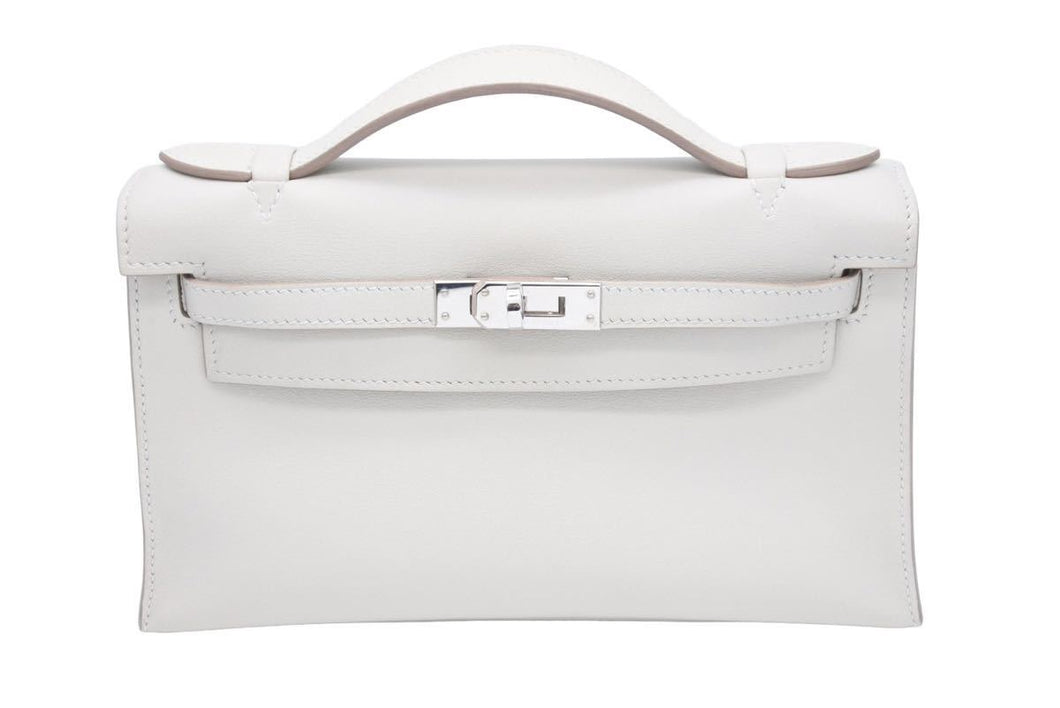 新品同様 HERMES エルメス C刻印 ハンドバッグ ポシェットケリー グリスパール(パールグレー) スイフト シルバー金具 中古 44812