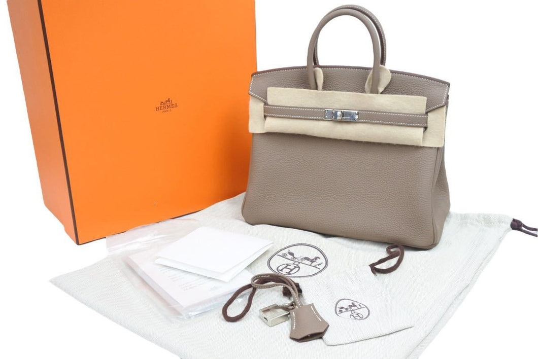 未使用 HERMES エルメス バーキン25 エトゥープ シルバー金具 C刻印 レディース トゴ ハンドバッグ 中古 45162