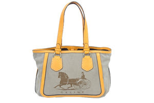 CELINE セリーヌ 馬車柄 トートバッグ ベージュ オレンジ ヴィンテージ キャンバス ロゴ カバン 鞄 中古 45240