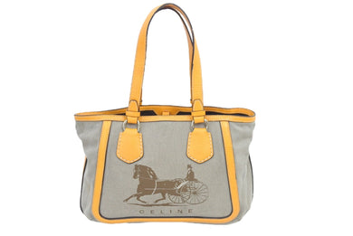 CELINE セリーヌ 馬車柄 トートバッグ ベージュ オレンジ ヴィンテージ キャンバス ロゴ カバン 鞄 中古 50401