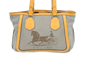 CELINE セリーヌ 馬車柄 トートバッグ ベージュ オレンジ ヴィンテージ キャンバス ロゴ カバン 鞄 中古 45240