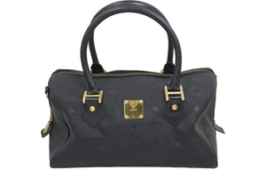 MCM エム・シー・エム ヴィセトス ロゴグラム ミニボストンバッグ ハンドバッグ ゴールド金具 ブラック 黒 ロゴ 美品 中古 45241