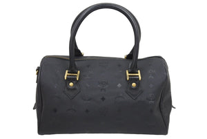 MCM エム・シー・エム ヴィセトス ロゴグラム ミニボストンバッグ ハンドバッグ ゴールド金具 ブラック 黒 ロゴ 美品 中古 45241