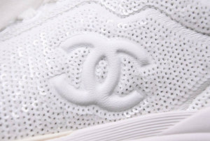 CHANEL シャネル スニーカー フラットシューズ ローカット ココマーク ホワイト スパンコール レザー サイズ36 美品 中古 45250