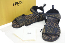 画像をギャラリービューアに読み込む, FENDI フェンディ ズッカロゴ ファブリック ストラップサンダル スポーツラインサンダル ブラウン コットン 美品 中古 45251