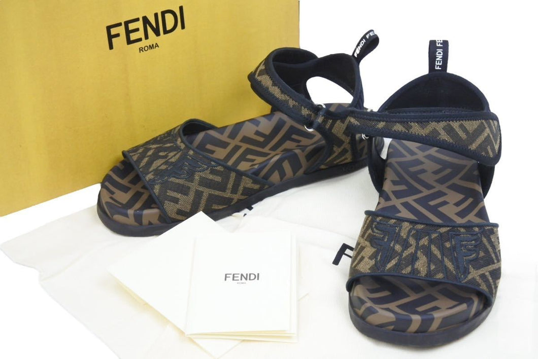 FENDI フェンディ ズッカロゴ ファブリック ストラップサンダル スポーツラインサンダル ブラウン コットン 美品 中古 45251